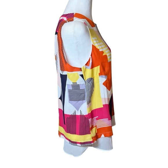 Rose + Olive Artsy Sleeveless Blouse Medium Colorful Abstract Boho Wearable Art - Picture 3 of 9